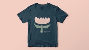 T-shirt with Arianne Legault logo on it with a pink and green flower