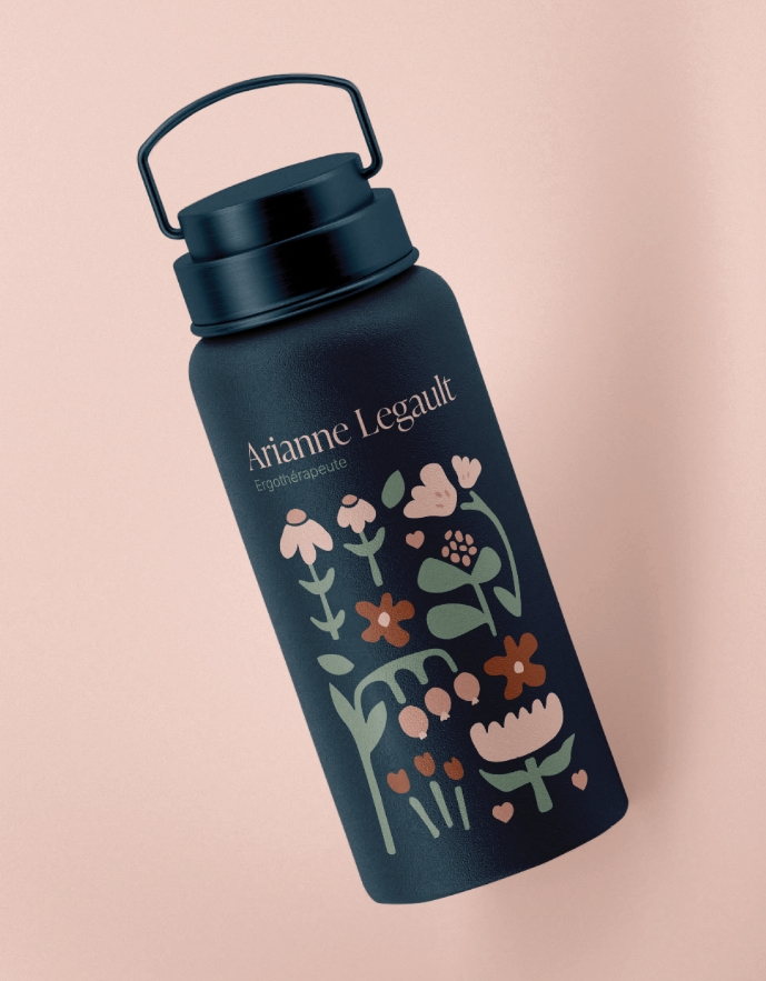 Arianne Legault water bottle with pink and green flower pattern