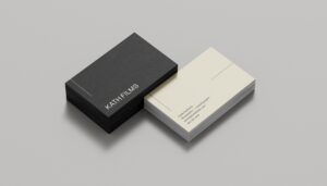 Black and beige Kath Films business cards